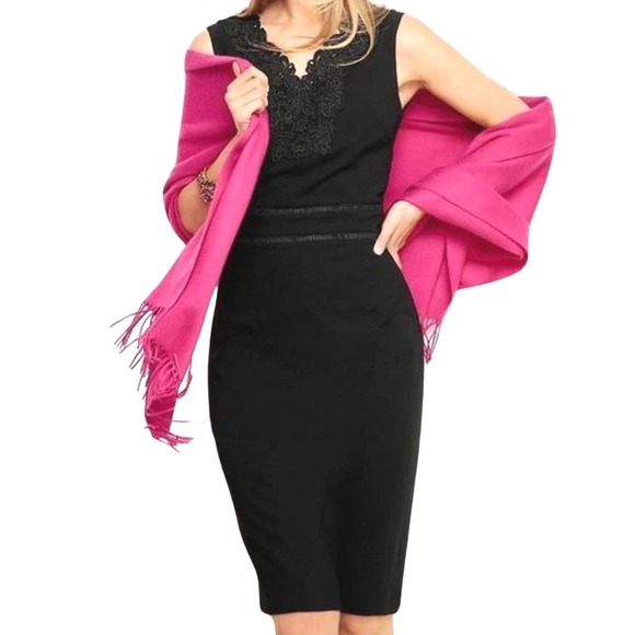 Talbots Dresses & Skirts - Talbots RSVP NWT Black Lace Trim Sleeveless Sheath Pencil Cut Midi Dress Size 10